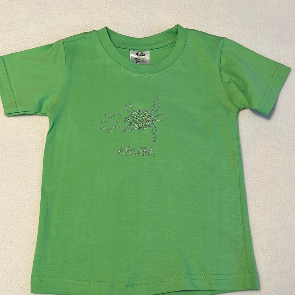 Lime green ARUBA tee shirt  Size 2-4
